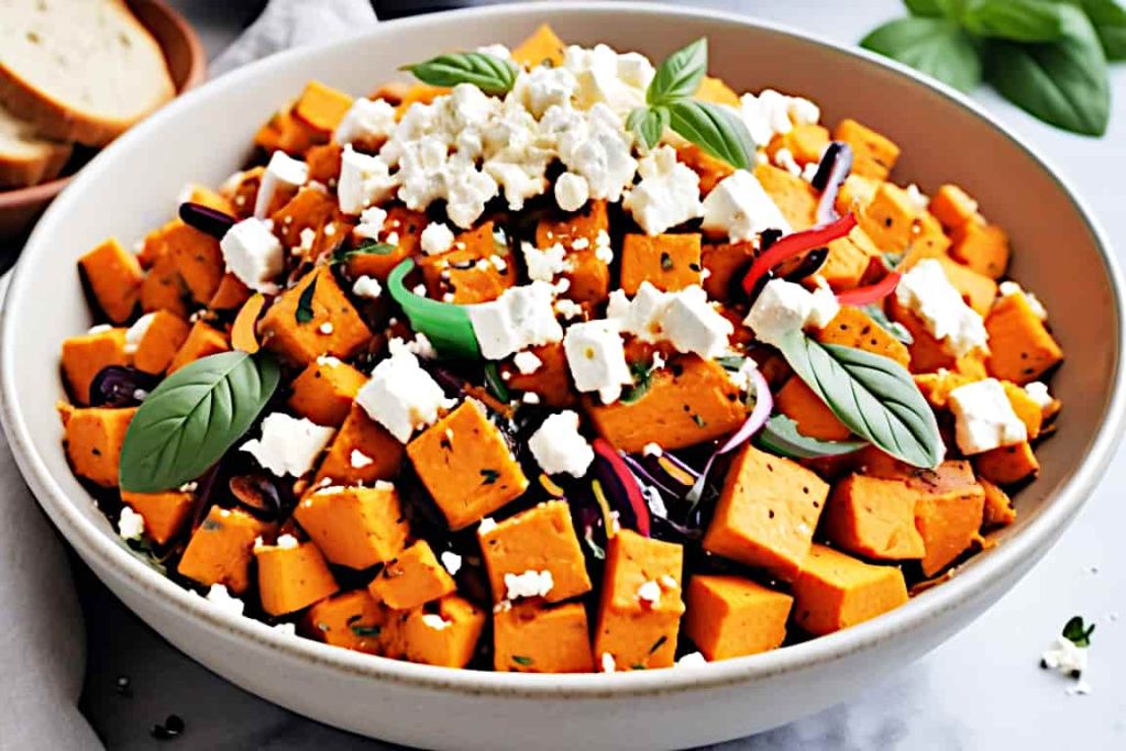 a bowl of baked vegetable salad