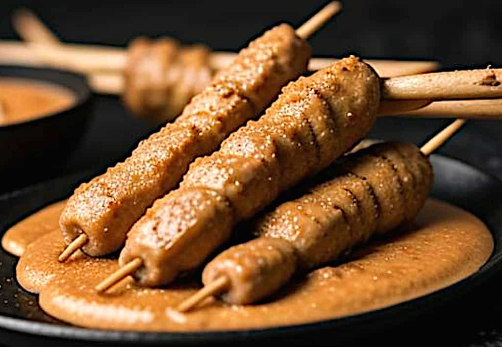 meat skewers with satay sauce